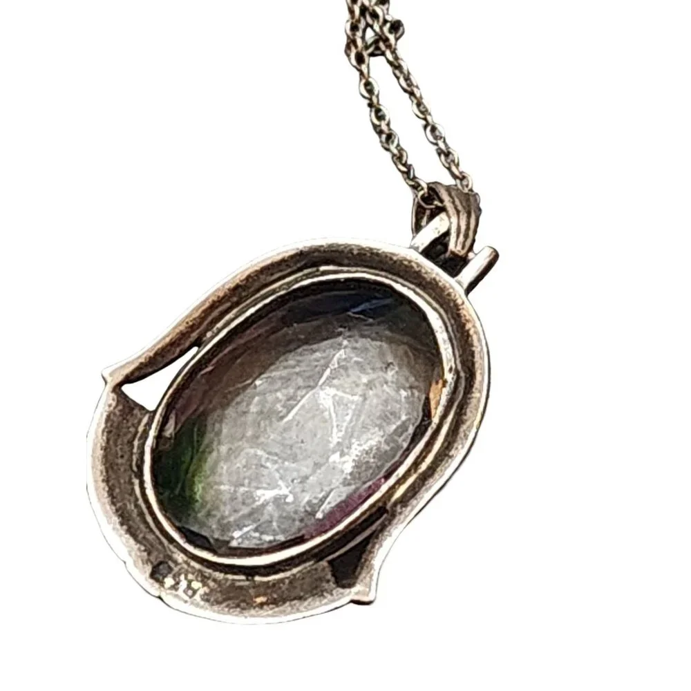 Vintage European 835 Silver Iris/Rainbow Glass Pendant Necklace (A4429) - Picture 4 of 6